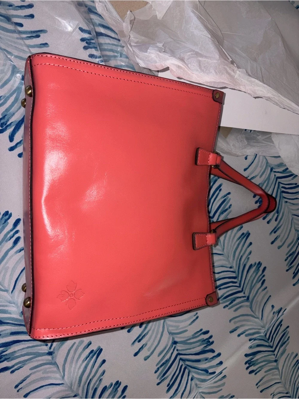 Patricia Nash Coral Red Leather Tote with Detachable Strap